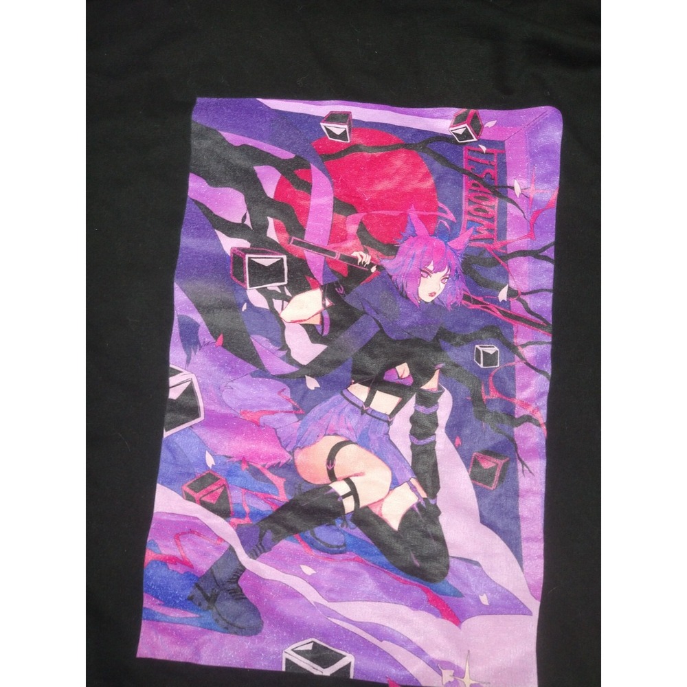 Just Hoods Anime Kitsune Graphic Hoodie Unisex Small Black Purple Streetwear - Picture 7 of 9